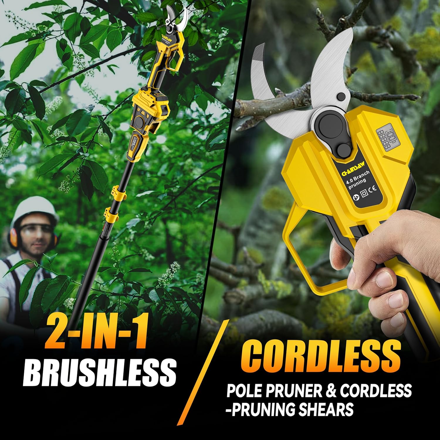 2-IN-1 Electric Pole Pruning Shears Cordless Compatibility with Dewalt 20V MAX Battery, 1.6 Cutting Diameter Pruner, 14.8 FT MAX Extension Pole Saws for Tree Trimming(NO Battery) (Pruning Shears-1)